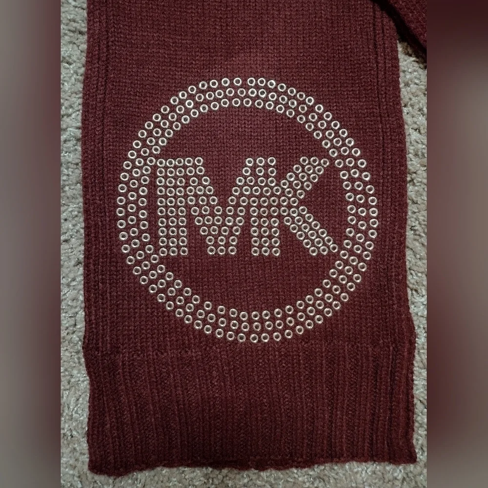 Michael Kors Burgundy Studded Knit Scarf